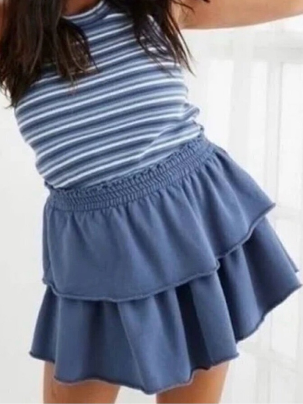 Aerie Weekend Ruffle Tiered Mini Skirt size Large Blue French‎ Terry